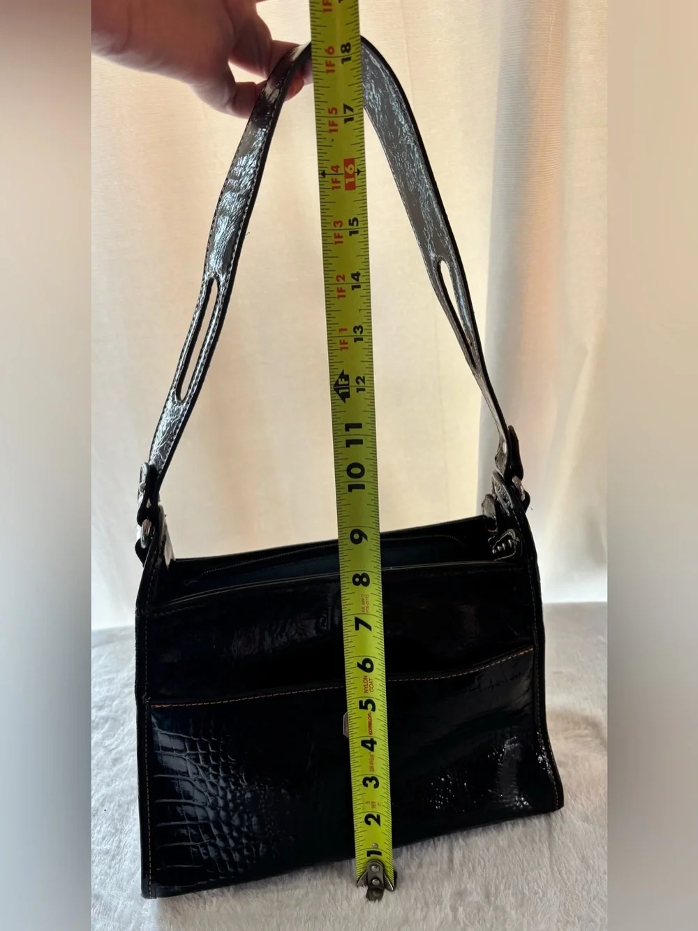 MC Patent Black Shoulder Bag with Buckle